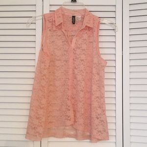 Pink lace button up top